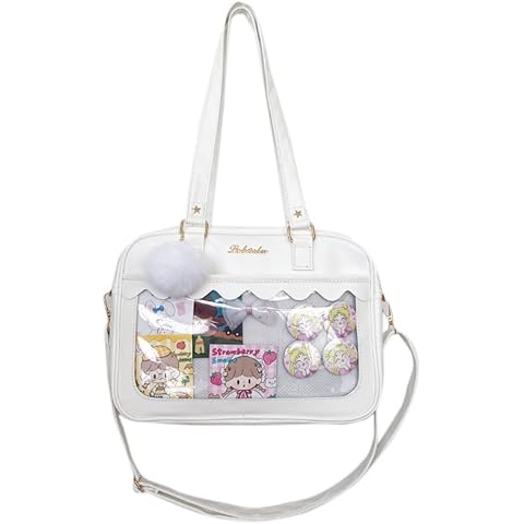 OXYPLAY Lolita ITA Bag with Insert Pin Display,Anime Cosplay Shoulder Bag,JK Messenger Crossbody Bag,PU Leather Kawaii Purse forWomen (White) Cover