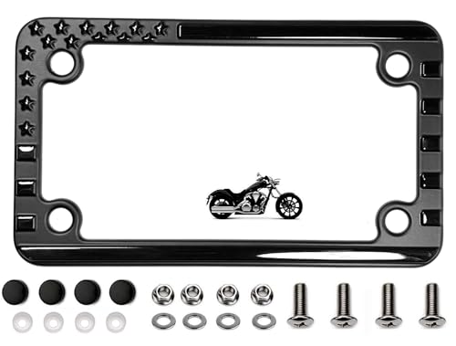 MULL 3D Embossed American Flag Motorcycle Aluminum License Plate Frame, Black (Pack of 1)