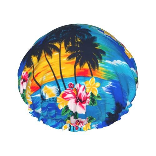 ヤシの木再利用可能なシャワーキャップ、二層ウォーターシャワー非濡れヘアキャップ、すべての髪の長さに大きなサイズ