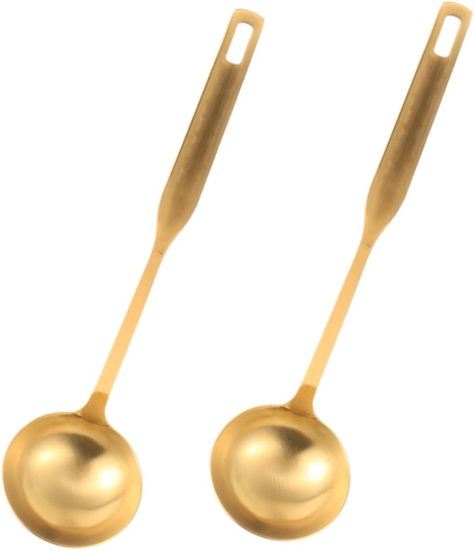 2pcs Golden Stainless Steel Soup Ladles Thickened Reinforced Design