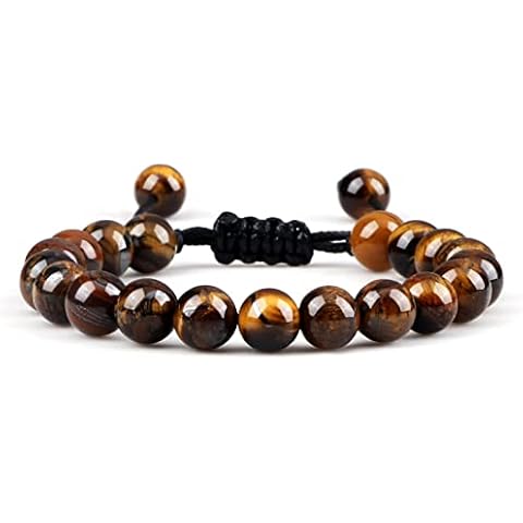 SHANGMAOYO Bracelet Stone Beads Bracelet Braided Rope Adjustable Black Lava Charm Healing Balance Beaded Bracelets For Men Women Jewelry (Metal Color : Tiger Eye) Cover