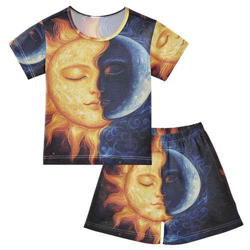 Sun and Moon Magic Boho Summer Pajamas Set 2 Piece Short Sleeve Cotton Sleepwear