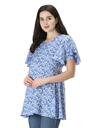 Image of ZUVINO Women's Maternity Feeding Top with Zip for Easy Nursing | Stylish Feeding Tops for Jeans | Maternity Short Kurti for Mothers | Trendy Prints On 100% Viscose Rayon.