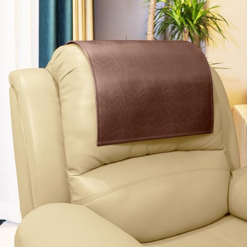 AmazeCov Non Slip Headrest Cover for Furniture Slipcovers,Faux Leather Headrest Protector for Recline Chair Vinyl Head Protector Cover for Sofa,Theater Seat Cover for Home & Office, Reddish Brown