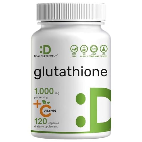 Glutathione Supplement 1,000mg Per Serving, 98% Purity | Plus Vitamin C 500mg, Active Reduced Form (GSH) | Intracellular Antioxidant – Supports Detoxification & Immune Health