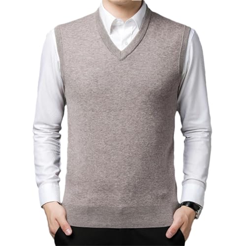 Men Basic Wool Knit Tank Sleeveless Jumpers For Winter V Neck Casual Sweater