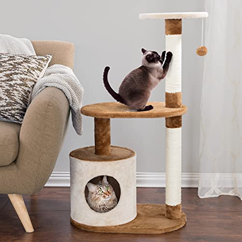 3-Tier Cat Tower - 2 Napping Perches, Cat Condo, 2 Sisal Rope Scratching Posts, And Hanging Toy – Cat Tree For Indoor Cats By Petmaker (Brown) #TOP3