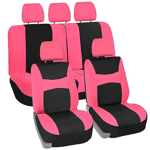 Image of FH Group Universal Car Seat Covers Full Set for SUV Truck Sedan Vans | Waterproof All-Purpose Cloth Seat Cover Set Airbag Compatible Washable Split Bench Protector Interior Upgrade - Pink