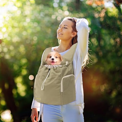 Galatée Hunde-Fronttrage-Rucksack, Verstellbare Haustier-Katzentruhe, Belüfteter Hundeträger Für Wandern, Camping Und Reisen, Belüfteter Hundereiserucksack Aus Netzgewebe(Armeegrün)