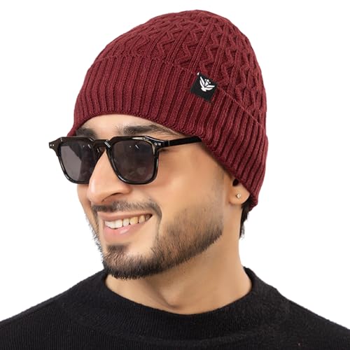 Image of AMOLDO Unisex Woolen Beanie Cap | Warm Winter Hat - Zigzag Design