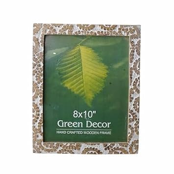 Handcrafted Wooden & Resin Photo Frame, Green Leaf Checkered Resin Design, Rectangular Tabletop Picture Frame for Home & Office Decor, Gift Item | 8 X 10 inches