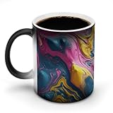 VFMNT Fluid Paint Coffee Mug Thermochromic Coffee Cup Funny Discoloration Mug Magic Heat Temperature Color Change Cup Novelty Gifts for Office Best Friend Christmas