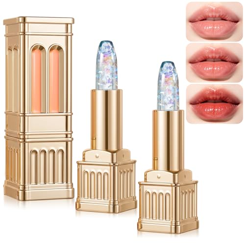 Image of 2Pcs PH Color Changing Lipstick, Clear to Tinted Lip Balm, Long Lasting Hydrating Lip Gloss, Non-Sticky, pH Adaptive Lip Makeup for All Skin Tones (Blue)