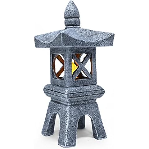 MIBUNG 12.2''H Zen Pagoda Garden Statue with Solar Lotus Lights,Large Pagoda Asian Lantern Outdoor Decorations Japanese Temple Pagoda Lamp Patio Lawn Yard Porch Pool Pond Decor,Christmas Ornament Gift Cover