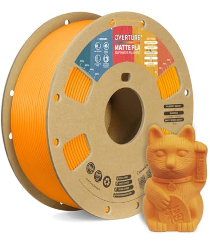 Image of OVERTURE Matte PLA 3D Printer Filament 1.75mm, Matt Surface & Low Warping Filament 1kg Spool (2.2 lbs), Accuracy + /- 0.02 mm, Fit Most FDM Printers (Matte Orange)