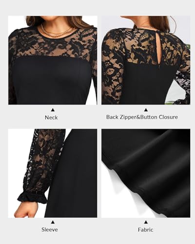 Image of Plus Size Cocktail Dress - Lace Wedding Guest Party Crew Neck Short A Line Dresses Women