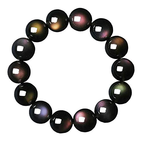 100% Rainbow Light Natural Obsidian Gemstone Crystal Round Bead Bracelet AAAA 16mm