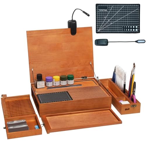 Banco de trabajo portátil con luz LED y alfombrilla de corte para manualidades y montaje de precisión