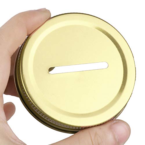 Chictry 8Pcs Coin Slot Bank Lid Inserts Stainless Steel Polished Rust Resistant Mason Jar Canning Jars Lid Change Bill Storage Jars Lid Gold 70Mm #TOP3