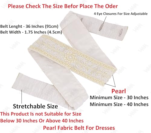 Fashions White Pearl Kamarband Maggam Work Cloth Waist Hip Belt Streachable Kamarpatta Lehenga Sontada Belt Aari Work Belt Saree Kamarbandh Vaddanam For Wedding (Medium, White)3