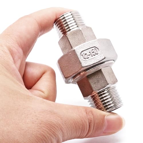 Image of 2Pcs Cast Pipe Fittings Union, 1 /2 inch NPT Male x 1 /2 inch NPT Male Thread 304 Stainless Steel Hex Head for Industrial, Class 150