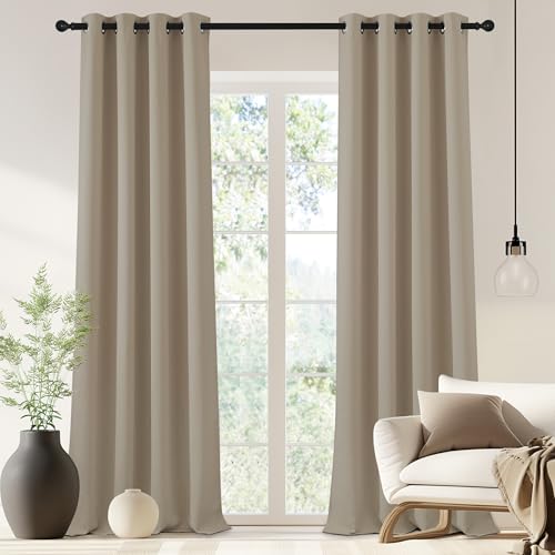 NICETOWN Blackout Drapery Curtain Panel 90 inches Long - Window Treatment Thermal Insulated Grommet Blackout Curtain/Drape for Bedroom Living Room (Taupe, 1 Panel, 46 by 90 inches)
