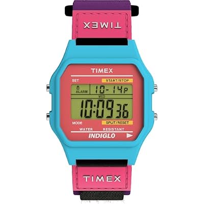 Timex Orologio unisex Main Street da 36 mm, cinturino in nylon viola, quadrante digitale, cassa blu TW2W72400