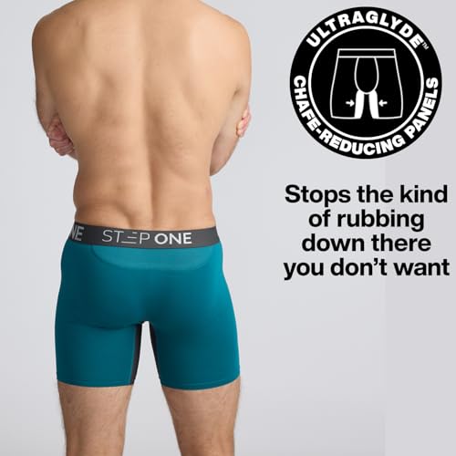 STEP ONE Mens Boxer Briefs, 1 Pair – Viscose from Bamboo Anti-Chafing Underwear for Men, Comfortable Moisture-Wicking Boxers with 3D Pouch Teal and Gray 2XL4