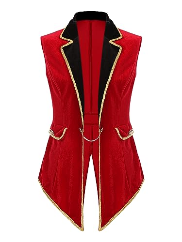 LiiYii Costome De Déguisement Cirque Femme Dompteur De Lions Veste Costume Carnaval Adulte Outwear Noël Soirée à Thème Fête Rouge B L