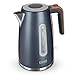 Price comparison product image LIVIVO Arian Electric Kettle Fast Boil Jug Hot Water Dispenser 3000W 1.7L BPA Free 360° Swivel Base  Stainless Steel Matt Finish (Grey/Wooden)