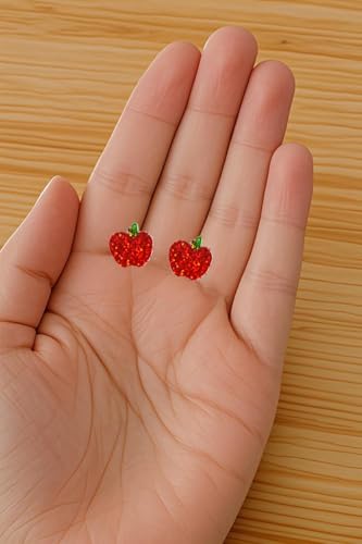 ROSTIVO Red Glitter Apple Stud Earrings, Acrylic Teacher Earrings, Lightweight Statement Jewelry for Women2