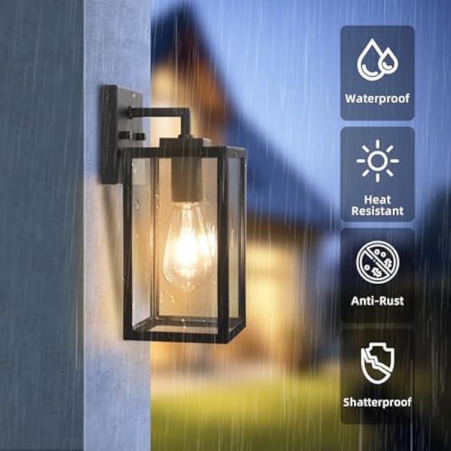 2-Pack Outdoor Wall Light Fixture Exterior Wall Lantern Sconce Matte Black