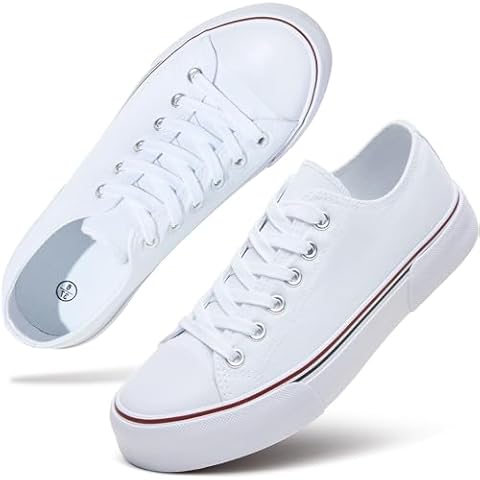 hash bubbie Women's Canvas Shoes Fashion Canvas Sneakers for Women Casual Tennis Shoes Low Top Walking Shoes(White.US9.5) Cover