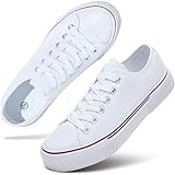 hash bubbie Women's Canvas Shoes Fashion Canvas Sneakers for Women Casual Tennis Shoes Low Top Walking Shoes(White.US9.5)