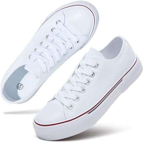Image of hash bubbie White Sneakers for Women Low Top Canvas Shoes Womens Canvas Sneakers Women's Fashion Sneakers Slip on Casual Tennis Shoes