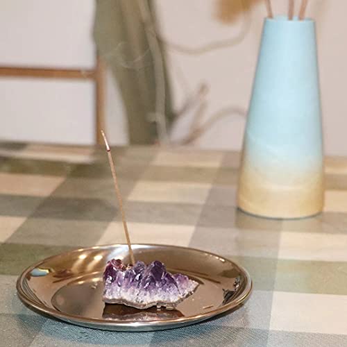 Newwe Amythestyst Crystals Incense Holder For Sticks, Healing Crystal Stone Incense Burner Stainless Steel Ash Catcher For Yoga, Meditation & Home Decor #TOP5