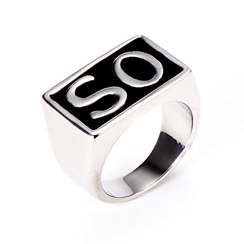 LOPEZ KENT Steel So Bague Mens Vintage Stainless, Noir Argent, Taille 57