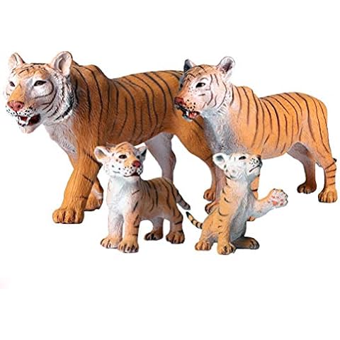 FLORMOON Tiger Toys - 4pcs Plastic Realistic Animal Figures Wild Action Model - Early Educational Toys Forest Farm Theme Party Birthday Cupcake Topper Christmas For Boys and Girls 3 years Cover
