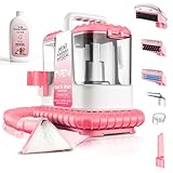 Portable Carpet & Upholestery Cleaner Machine for Pets, Spot, Stain, Couch Cleaner Machine with Powerful Suction and and Cleaning Solution, Car/Auto Detailer, Lightweight Compact Design, Pink