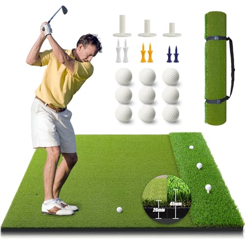 Wind Shear 5x4FT Golf Mat, 2 Turf in 1(35mmRough&16mmFairway) Large Golf Hitting Mat for...