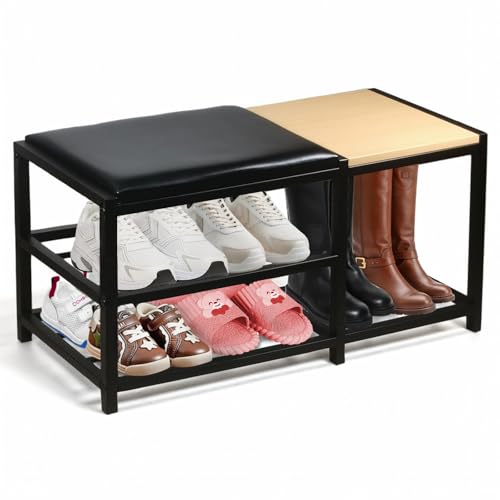 SHGJYANDF Shoe Bench,Shoe Organizer,Holds Up to 570 lb,12 x 30.7 x 17.3Inches,3-Tier Shoe Storage Bench,Entryway Bench with Cushioned Seats,for Shoe Rack in The Bathroom,Entryway,Bedroom,Living Room