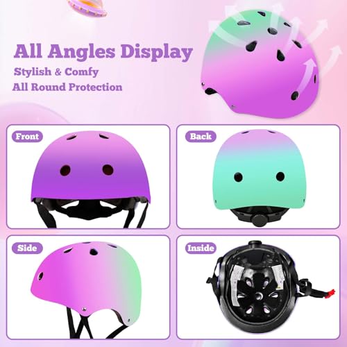 Image of Kids Bike Helmet Set Adjustable for Children, Boys, Girls and Teenagers Aged 3-14 Years Includes Elbow, Knee, Wrist Guards Children's Helmet Protection Set for Bikes SkateboardsRollerskates