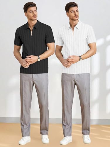 Image of MiraMichi Men's Polycotton Short Sleeve Casual Polo Collar T-Shirt - Lightweight Breathable Classic Polo for Everyday Comfort & Style