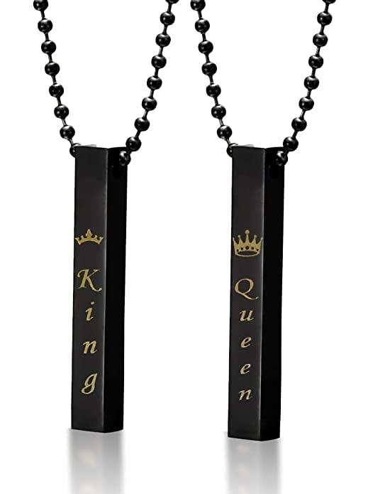 VIEN® 2pcs King And Queen 3D Vertical Bar Cuboid Stick Locket Pendant Necklace Stainless Steel Locket (B0C9DFKQWK) Amazon Price History, Amazon Price Tracker