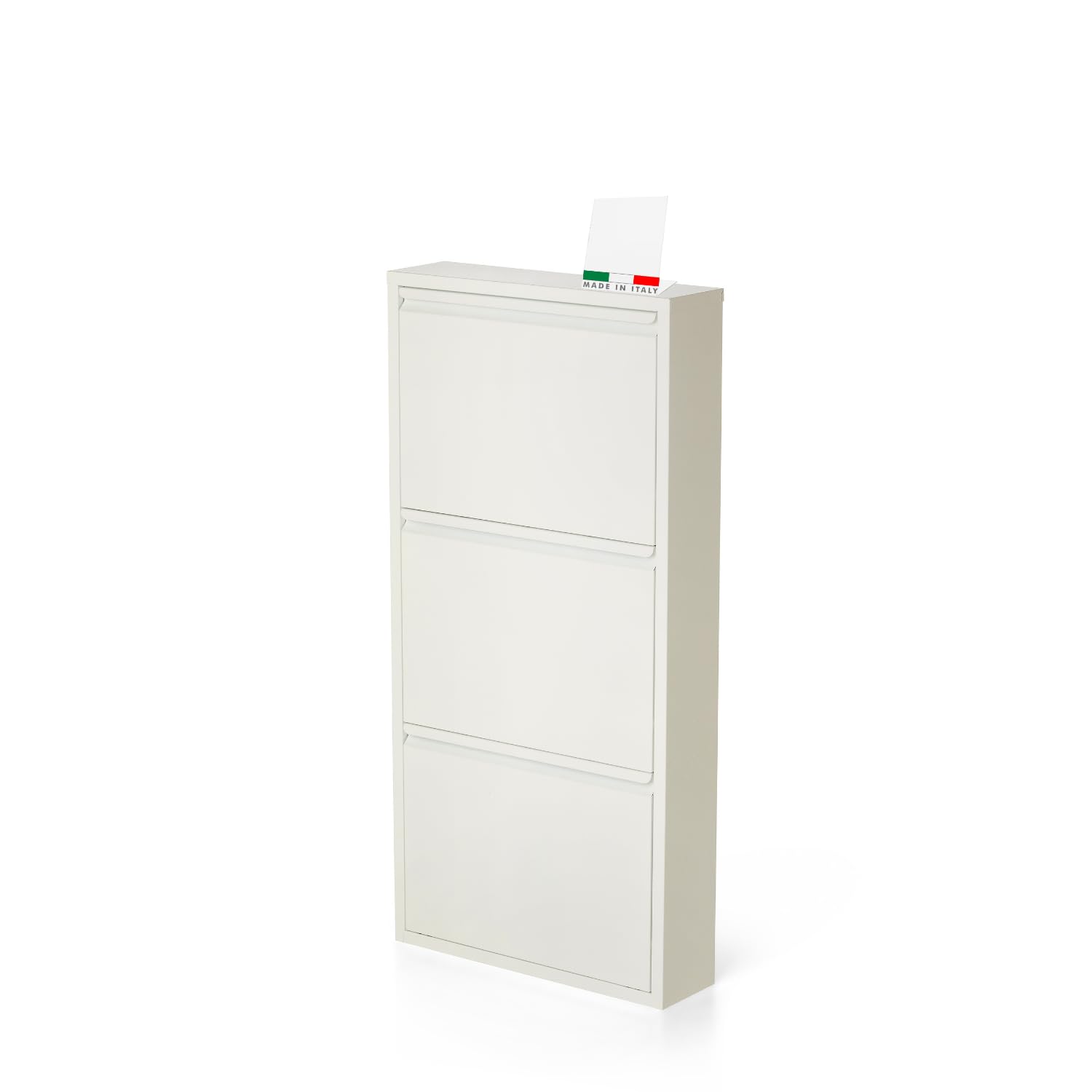 MOHOME Scarpiera Salvaspazio Slim Metallo Made in Italy 3 Ante Bianca Dimensioni 105 x 50 x 14 cm Ripiani a Ribalta Sincronizzati Porta Scarpe Assemblata Ingresso Camera