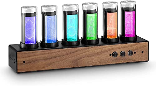 Retro Nixie Clock Inspired Modern Digital Gixie Clock 6-Digit Led Shelf Clock Steins;Gate Divergence Meter, Black #TOP2