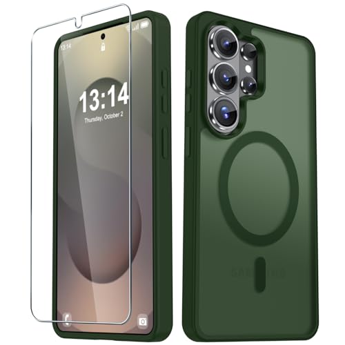 Image of YENAPOON for Samsung Galaxy S26 Ultra Case, Matte Magnetic Phone Cover [with 1 Screen Protector] [Support for MagSafe] [Shockproof Military Grade Protection] Translucent Frosted Back, Sage Green