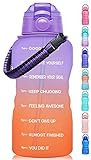 Fidus Large Half Gallon/64OZ Motivational Water Bottle with Paracord Handle & Removable Straw - BPA Free Leakproof Water Jug with Time Marker to Ensure You Drink Enough Water Daily-Purple/Coral