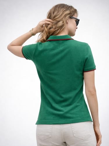 Image of JUNEBERRY Women's Regular Fit Lycra Polo T-Shirt withV- Neck Plain Contrast Piping Collar, Short Sleeves, Soft Fabric for Everyday Comfort (Sizes S to 2XL)