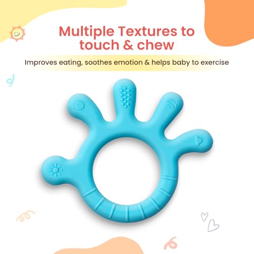 Image of Infantso Finger Shape Soft Silicone Teether for 6+ Months, BPA Free Teething Toy for Babies with Textured Surface for Soothing Gums. 100% Food Grade, No-Choke Design (Finger - Blue)